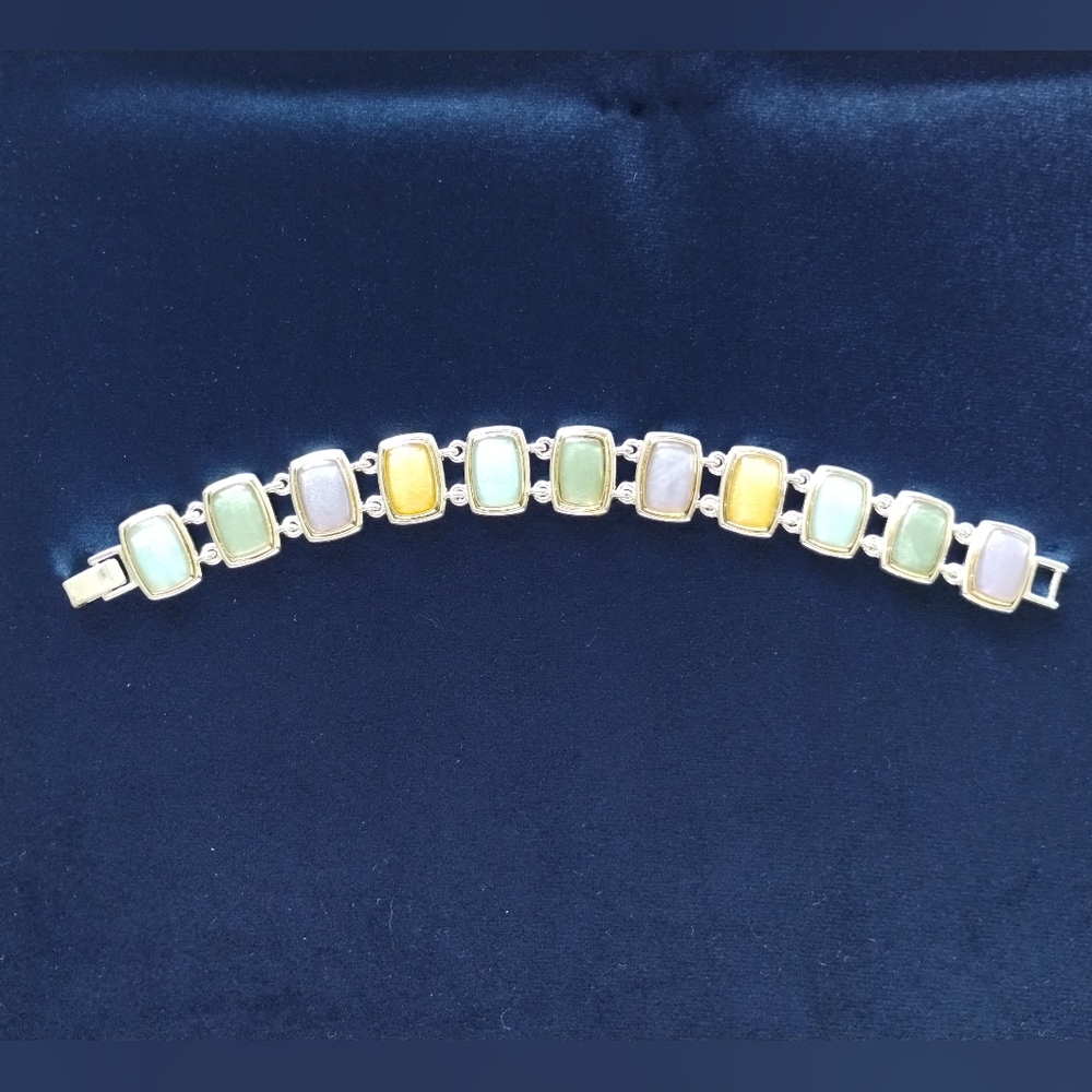 Liz Claiborne Silver Tone Multi-Color Stone Chain Bracelet, Pre-owned